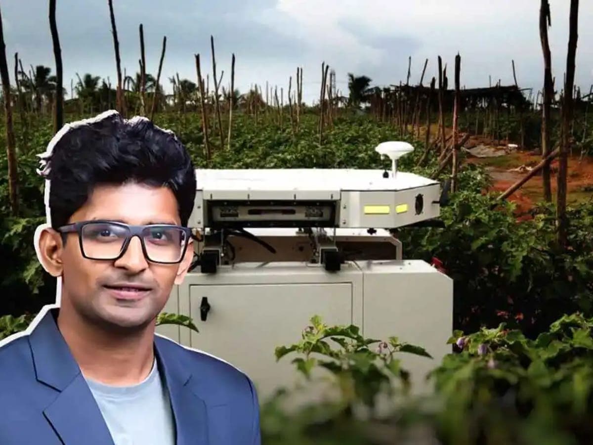 A Neuralzome robot among crops on a working farm.
