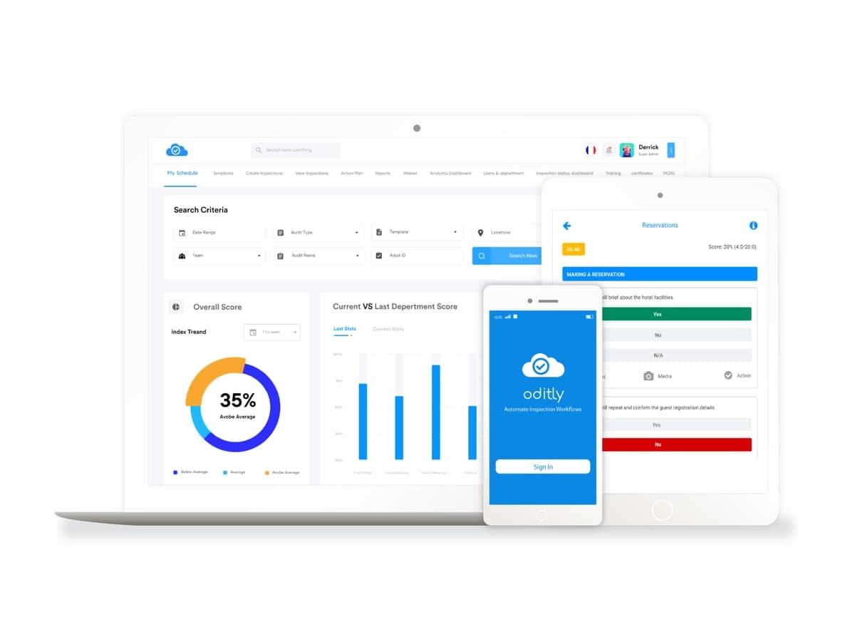 The Oditly web dashboard alongside its mobile app.